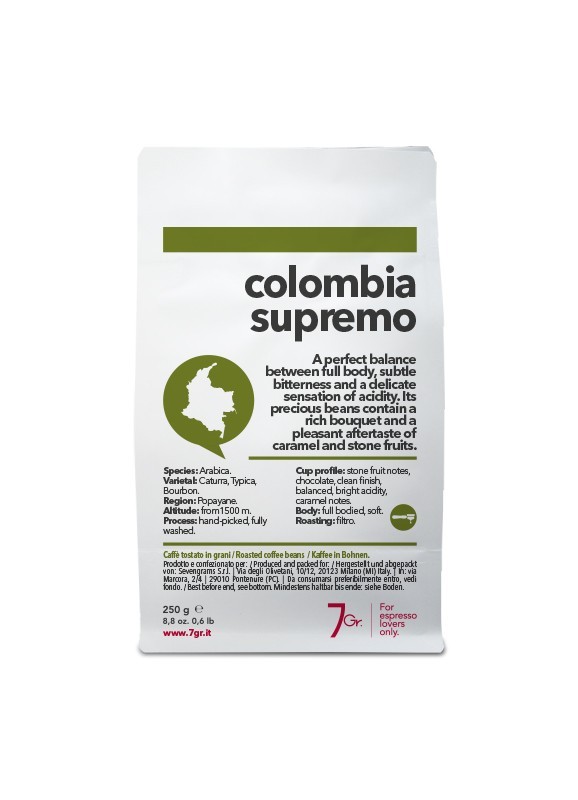 COLOMBIA SUPREMO Whole beans. 250 g. bag.